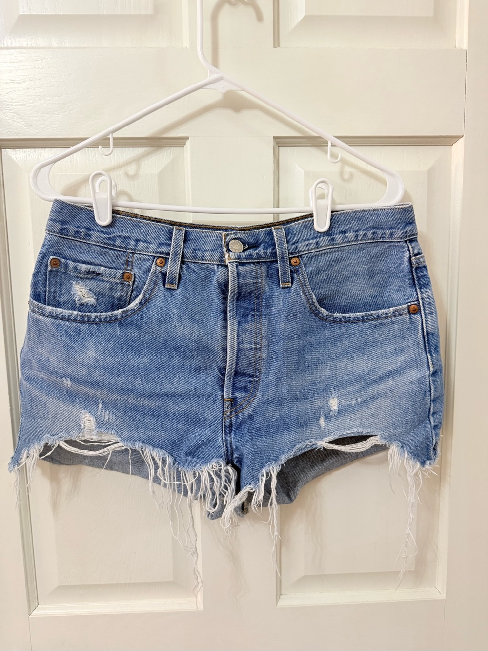 Levi's Light Blue Distressed Denim Cutoff Shorts